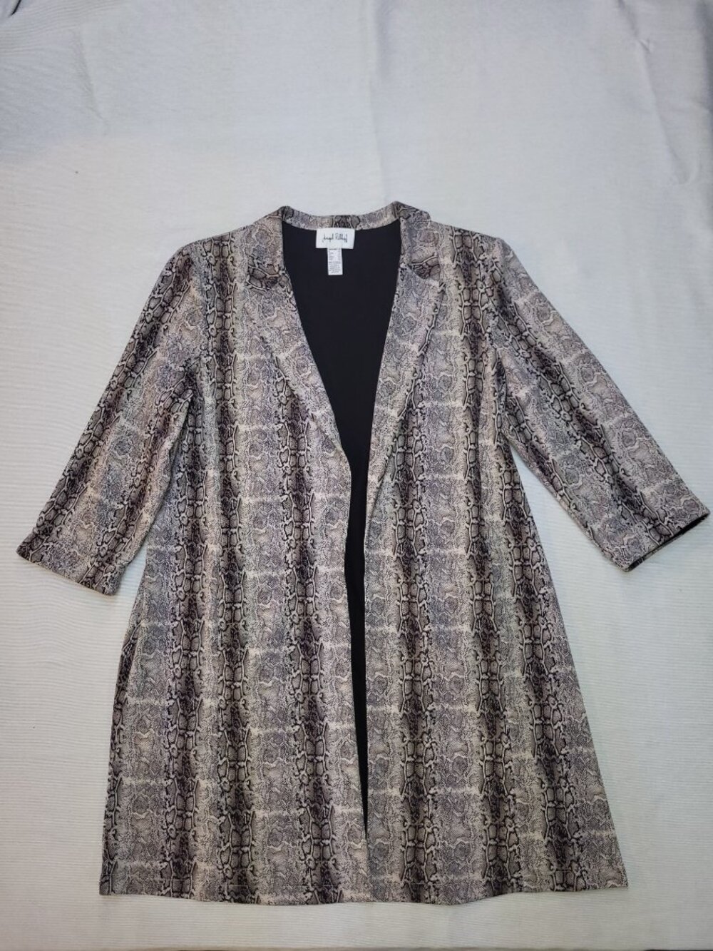 Joseph Ribkoff Snakeskin Print Open Front Long Duster Blazer Jacket Size 18 - Picture 2 of 11